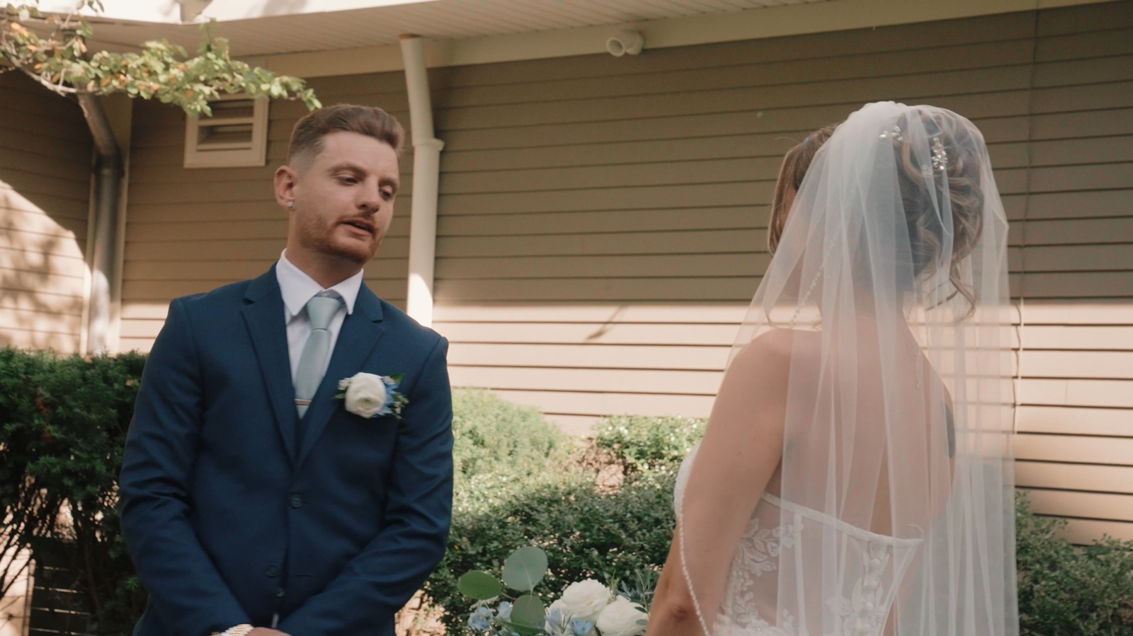 Groom seeing the bride for the first time